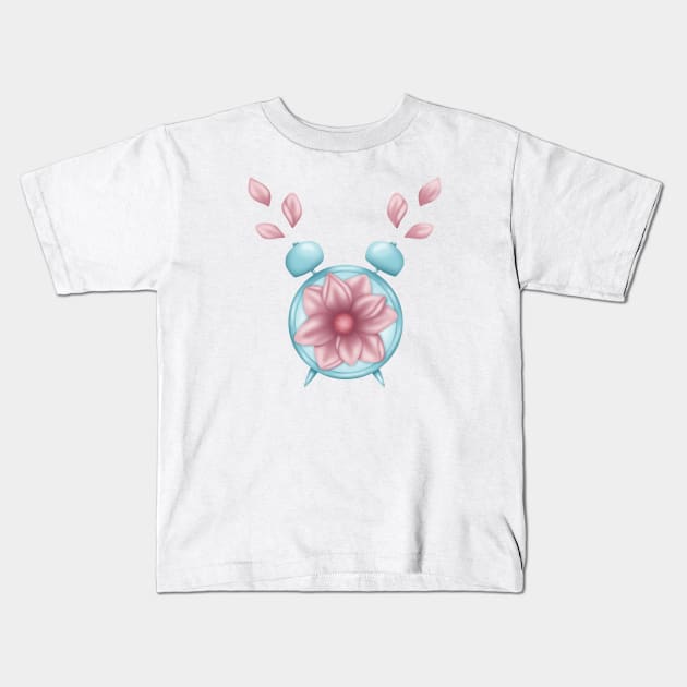 Blue Clock With Flower Kids T-Shirt by EL-Lebedenko